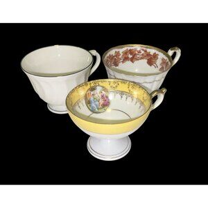 Vintage Porcelain Teacup Trio Syracuse China E&R Bavaria Gold Trim Footed Cups